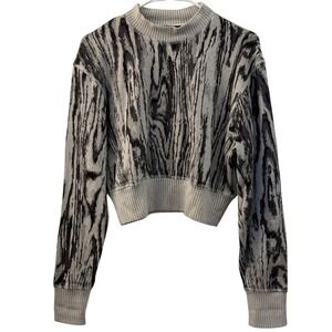 Twenty Montreal Woodgrain Jacquard Cropped Mock Neck Sweater Gray S Knit Cozy